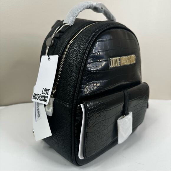 NEW Love Moschino Backpack Black Faux Leather Croc-Effect Bag main image 7